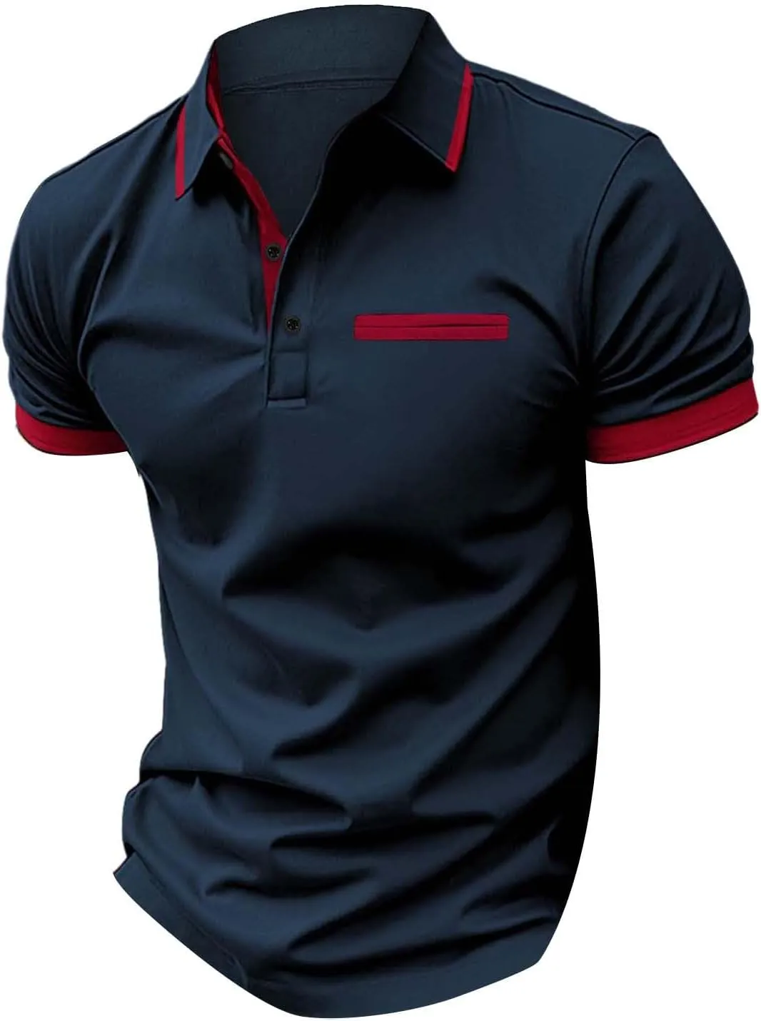 Men's Shirts Casual Stylish Button Down Short Sleeve Polo Shirts Patchwork Summer Shirts Loose Athletic Pullover Tees