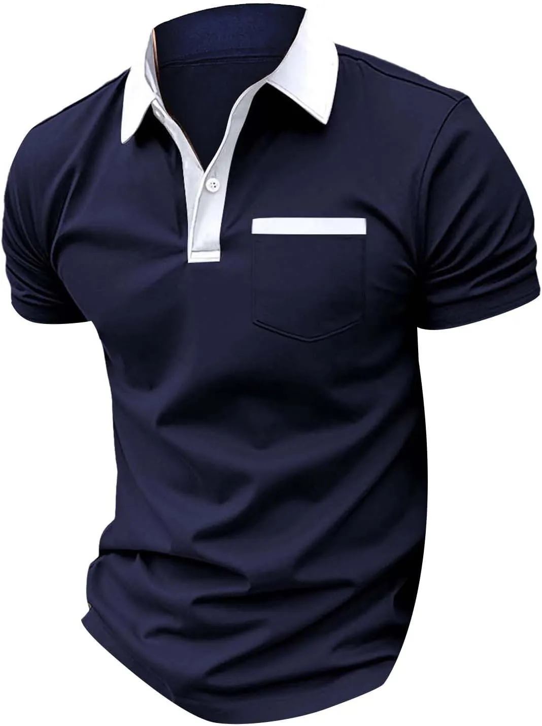 Men's Shirts Casual Stylish Button Down Short Sleeve Polo Shirts Patchwork Summer Shirts Loose Athletic Pullover Tees