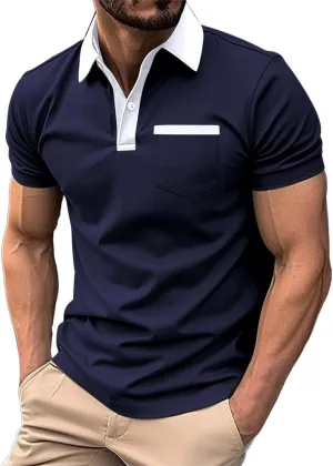 Men's Shirts Casual Stylish Button Down Short Sleeve Polo Shirts Patchwork Summer Shirts Loose Athletic Pullover Tees