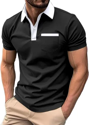 Men's Shirts Casual Stylish Button Down Short Sleeve Polo Shirts Patchwork Summer Shirts Loose Athletic Pullover Tees