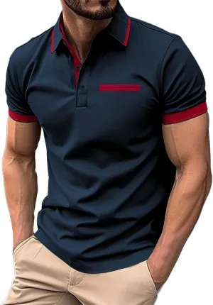 Men's Shirts Casual Stylish Button Down Short Sleeve Polo Shirts Patchwork Summer Shirts Loose Athletic Pullover Tees