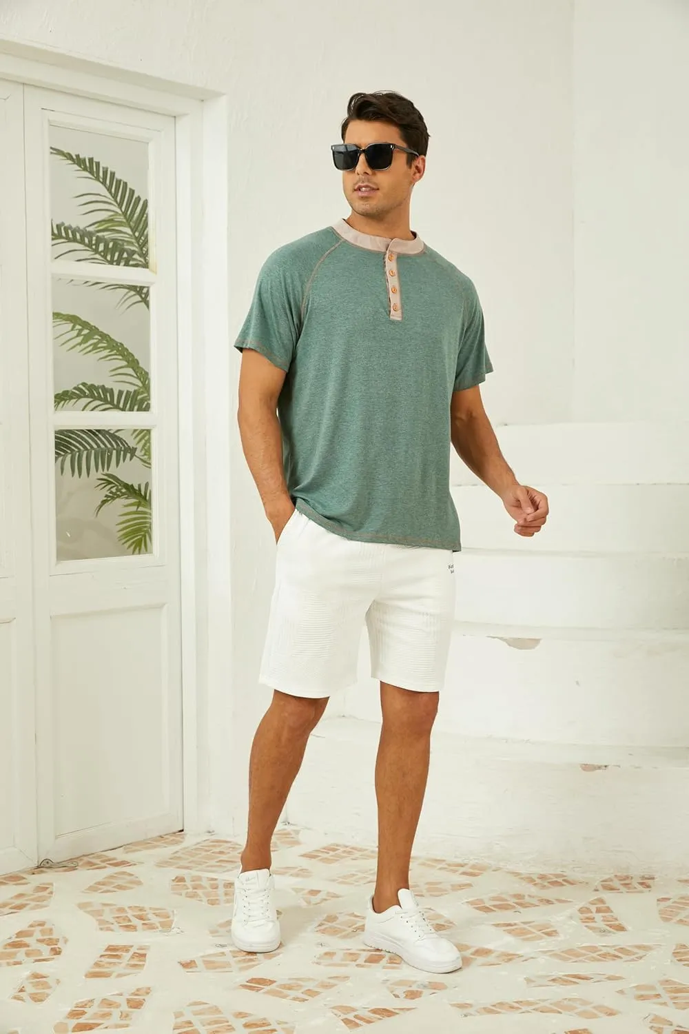 Mens Short Sleeve Henley Shirts Casual Button T-Shirts Basic Cotton Tee Shirts Summer Lightweight Tee Tops