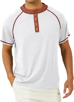 Mens Short Sleeve Henley Shirts Casual Button T-Shirts Basic Cotton Tee Shirts Summer Lightweight Tee Tops