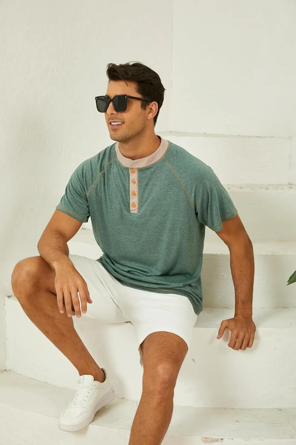 Mens Short Sleeve Henley Shirts Casual Button T-Shirts Basic Cotton Tee Shirts Summer Lightweight Tee Tops