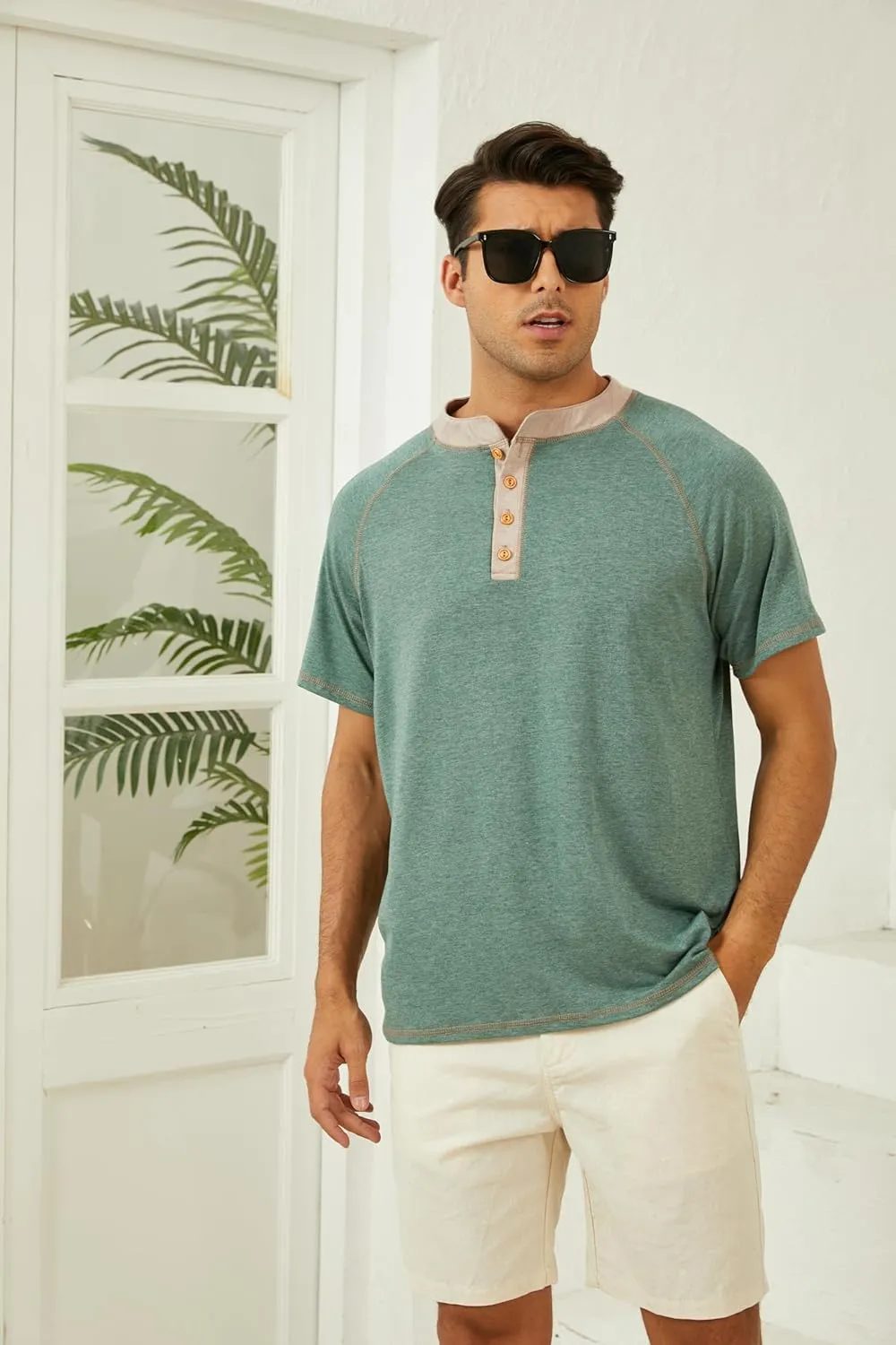 Mens Short Sleeve Henley Shirts Casual Button T-Shirts Basic Cotton Tee Shirts Summer Lightweight Tee Tops