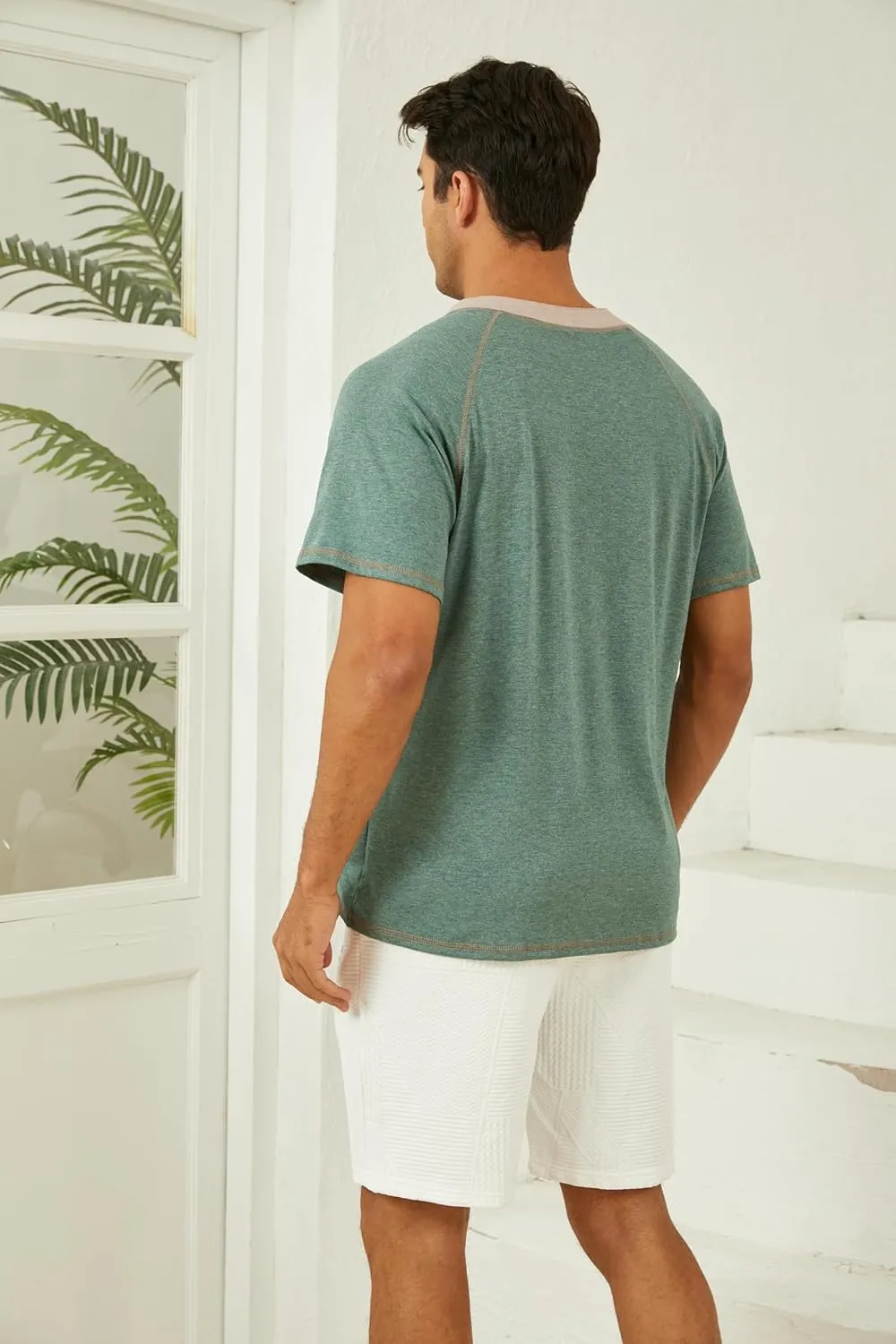 Mens Short Sleeve Henley Shirts Casual Button T-Shirts Basic Cotton Tee Shirts Summer Lightweight Tee Tops