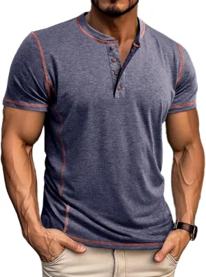 Mens Short Sleeve Henley Shirts Casual Button Tee Shirts Basic Cotton T-Shirts Summer Lightweight Tee Tops