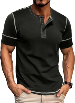 Mens Short Sleeve Henley Shirts Casual Button Tee Shirts Basic Cotton T-Shirts Summer Lightweight Tee Tops