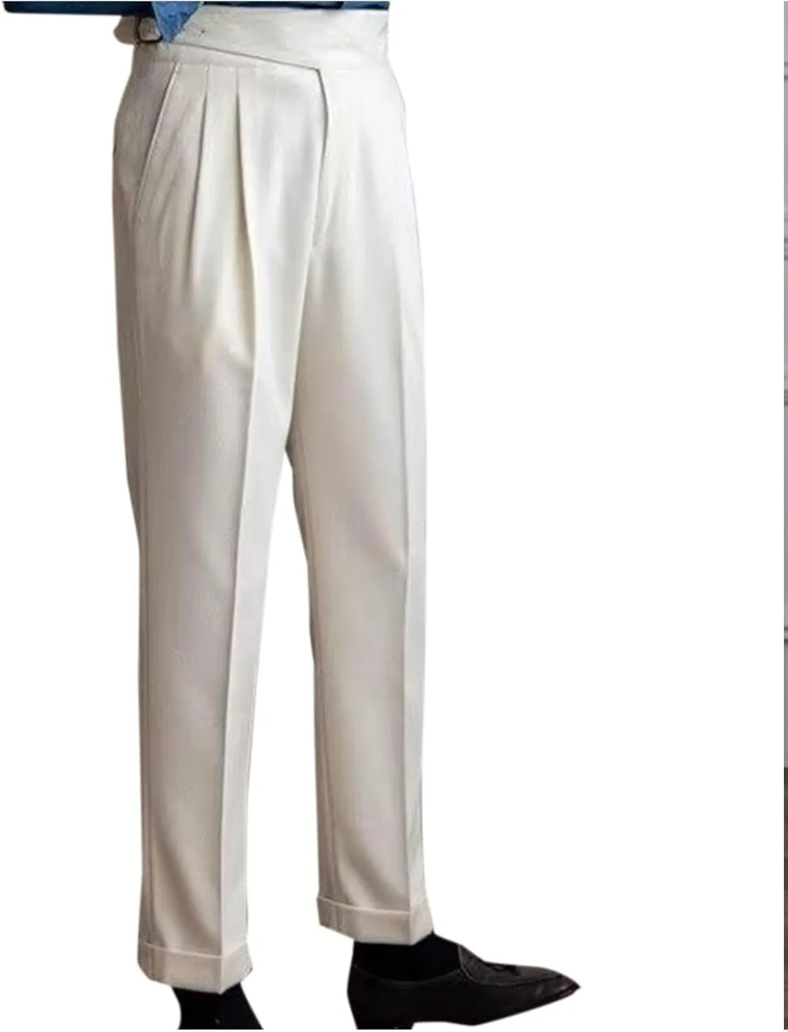 Mens Vintage Dress Pants Adjustable Side Buckle Formal Trousers Business Chino Pant Pleated Front Trouser Straight Legs Pants