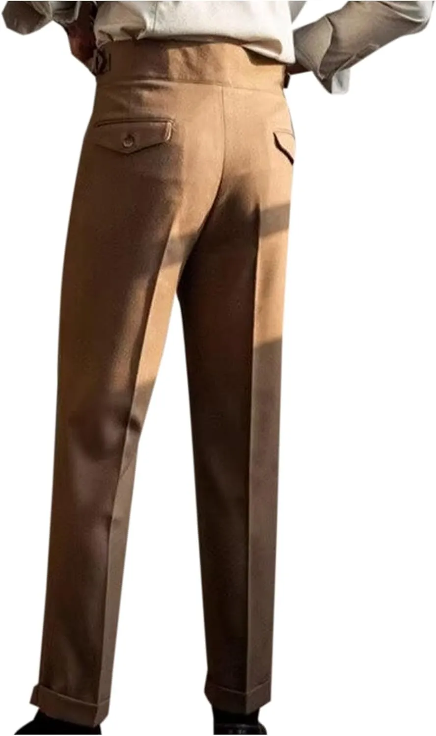 Mens Vintage Dress Pants Adjustable Side Buckle Formal Trousers Business Chino Pant Pleated Front Trouser Straight Legs Pants