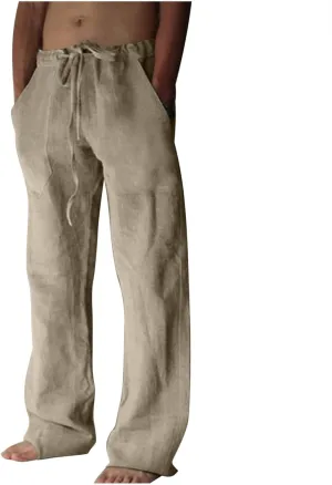 Men's Wide Leg Pant Men's Elastic Waist Blended Breathable Comfortable Soft Beach Casual Trousers Solid Color Trousers
