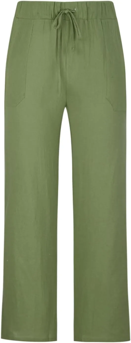 Men's Wide Leg Pant Men's Elastic Waist Blended Breathable Comfortable Soft Beach Casual Trousers Solid Color Trousers