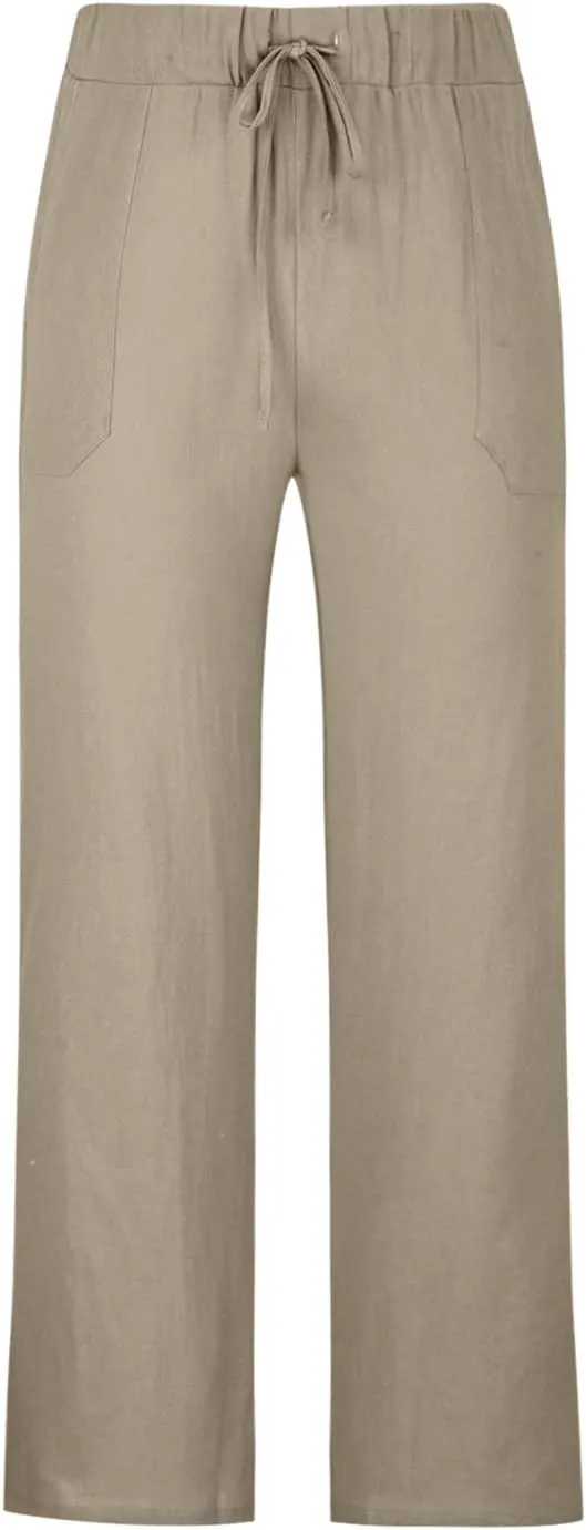 Men's Wide Leg Pant Men's Elastic Waist Blended Breathable Comfortable Soft Beach Casual Trousers Solid Color Trousers