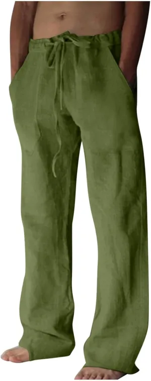 Men's Wide Leg Pant Men's Elastic Waist Blended Breathable Comfortable Soft Beach Casual Trousers Solid Color Trousers