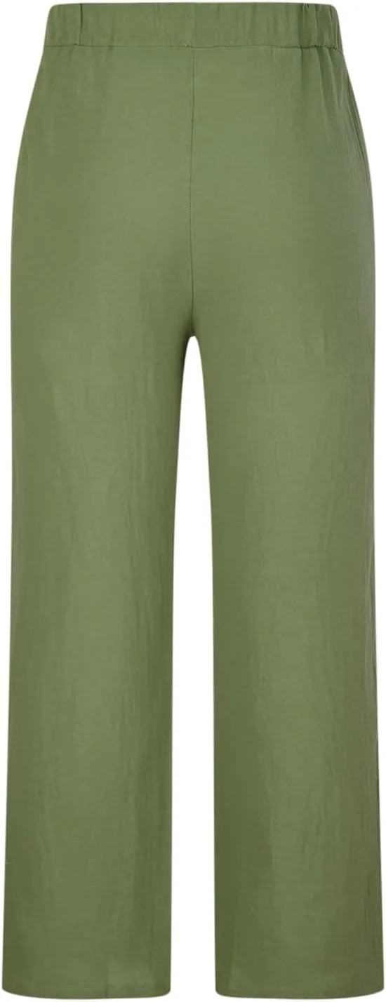 Men's Wide Leg Pant Men's Elastic Waist Blended Breathable Comfortable Soft Beach Casual Trousers Solid Color Trousers