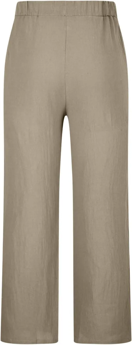 Men's Wide Leg Pant Men's Elastic Waist Blended Breathable Comfortable Soft Beach Casual Trousers Solid Color Trousers