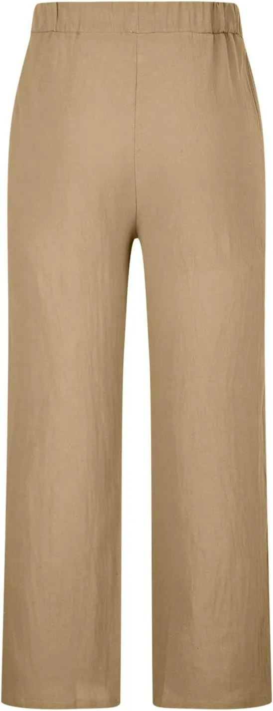 Men's Wide Leg Pant Men's Elastic Waist Blended Breathable Comfortable Soft Beach Casual Trousers Solid Color Trousers