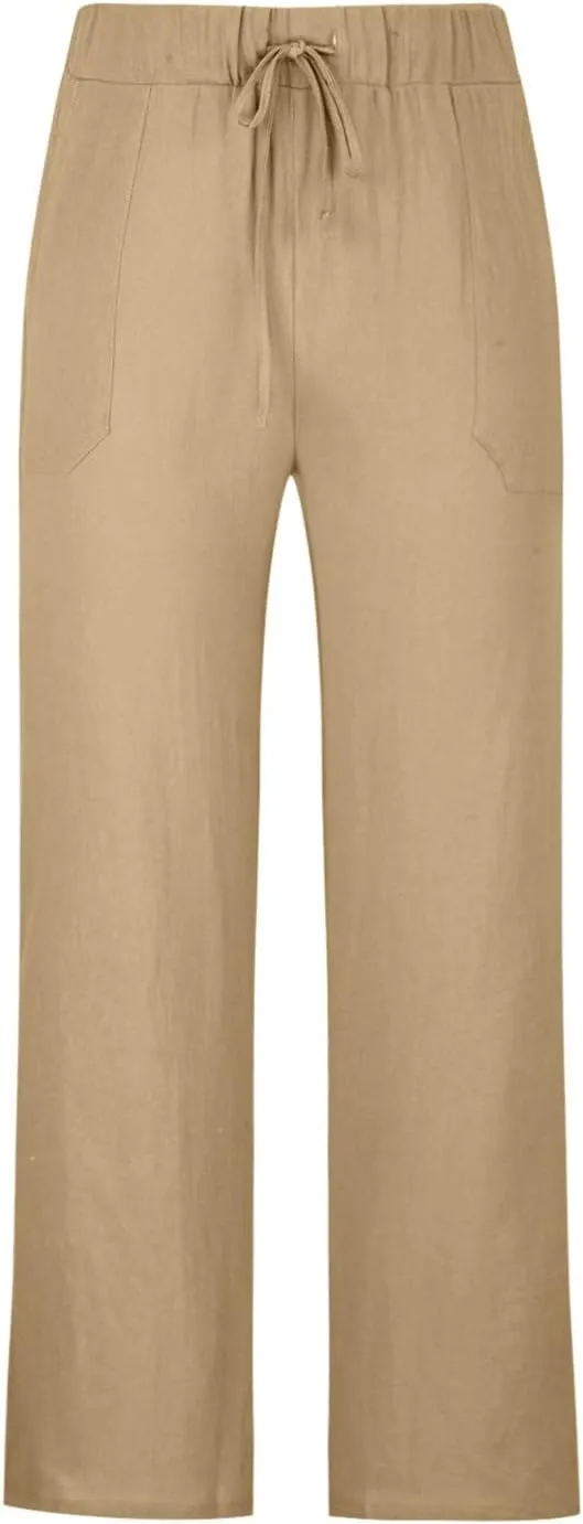Men's Wide Leg Pant Men's Elastic Waist Blended Breathable Comfortable Soft Beach Casual Trousers Solid Color Trousers
