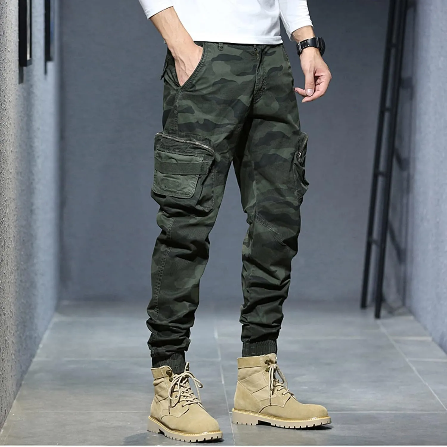 Mens Workout Cargo Sweatpants Sweatpants Zip Pocket Men's Sweatpants with Zipper Pockets Open Bottom Workout Joggers