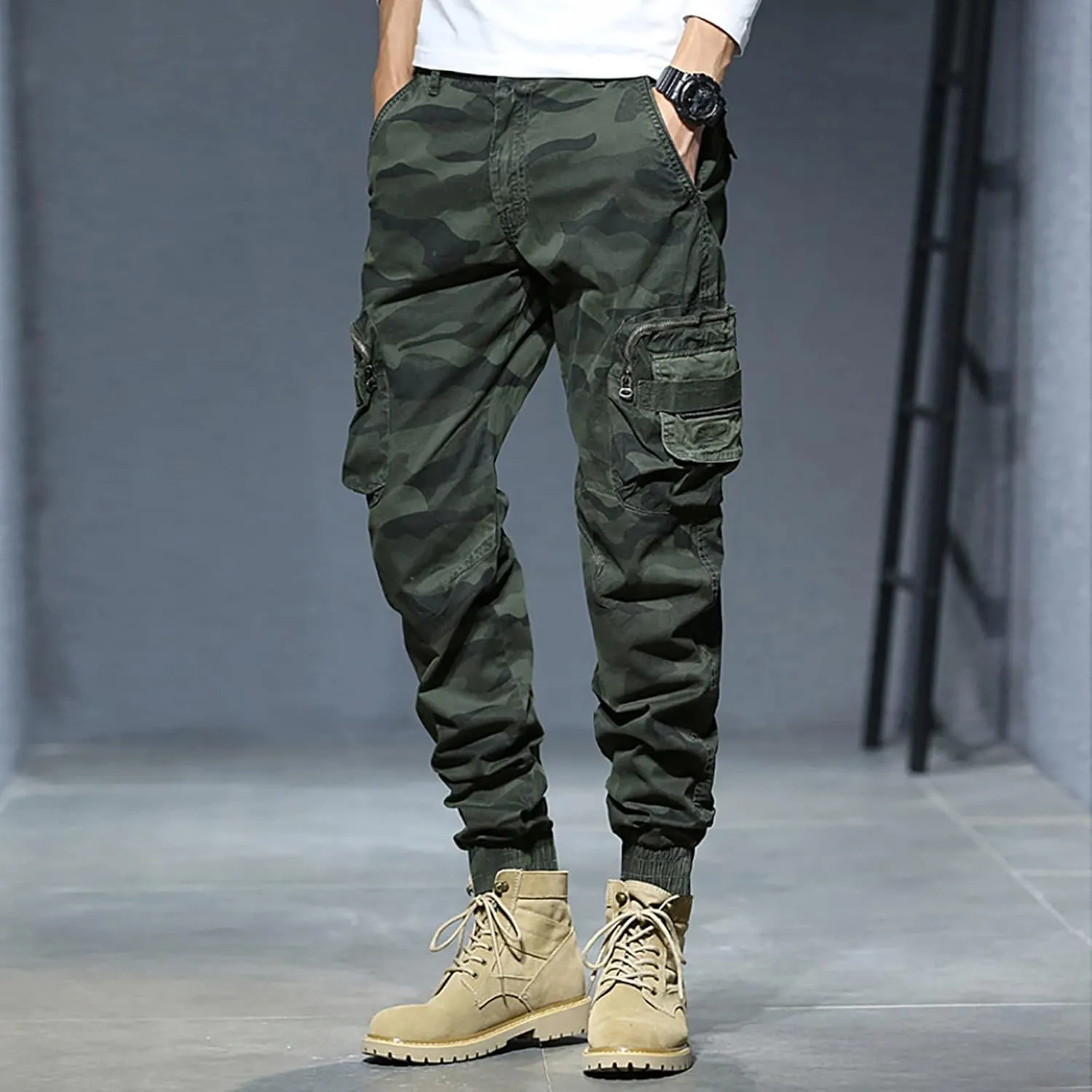 Mens Workout Cargo Sweatpants Sweatpants Zip Pocket Men's Sweatpants with Zipper Pockets Open Bottom Workout Joggers
