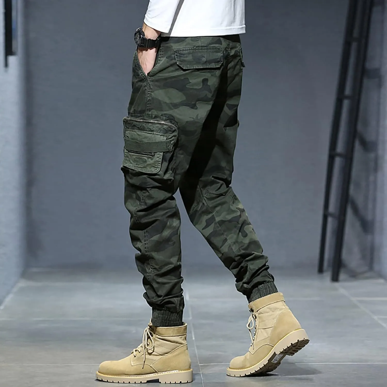 Mens Workout Cargo Sweatpants Sweatpants Zip Pocket Men's Sweatpants with Zipper Pockets Open Bottom Workout Joggers