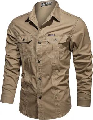 Military Long Sleeve Hiking Shirts for Men Quick Dry Button Down Tactical Work Shirts Outdoor Travel Cargo Shirt