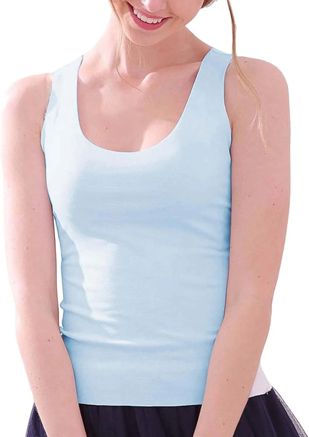 Miyaomn Workout Tank Top for Women Double Lined U Neck Sleeveless Padded Basic Crop Tops Athletic Camisoles with Built in Bra