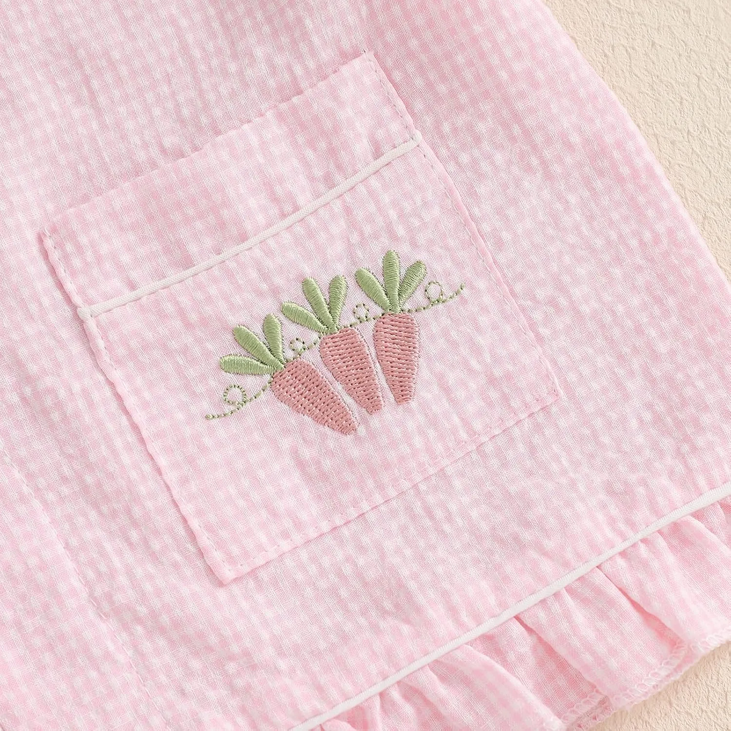 Multitrust Kids Baby Girl Easter Day Pajamas Set Plaid Bunny Carrot Button Down Shirts Ruffled Shorts Girls 2PCS Pj Set