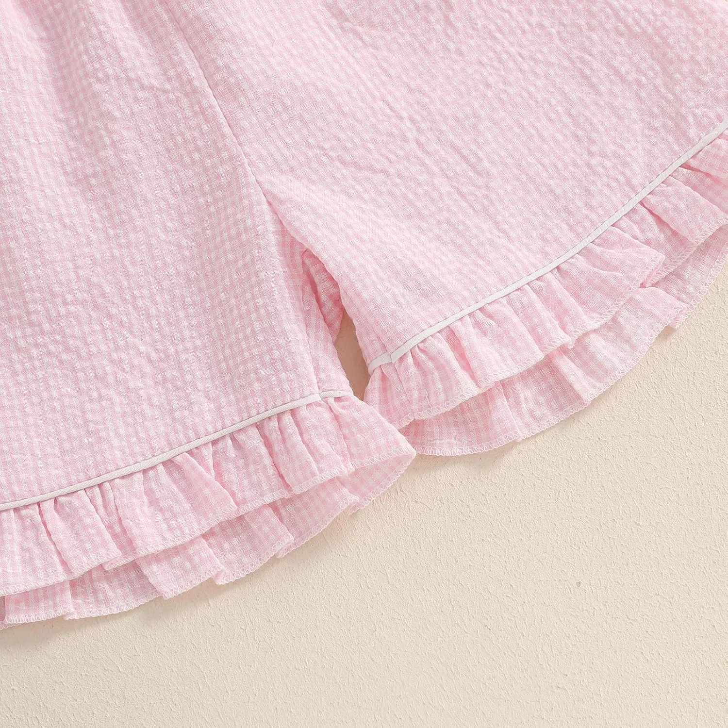 Multitrust Kids Baby Girl Easter Day Pajamas Set Plaid Bunny Carrot Button Down Shirts Ruffled Shorts Girls 2PCS Pj Set