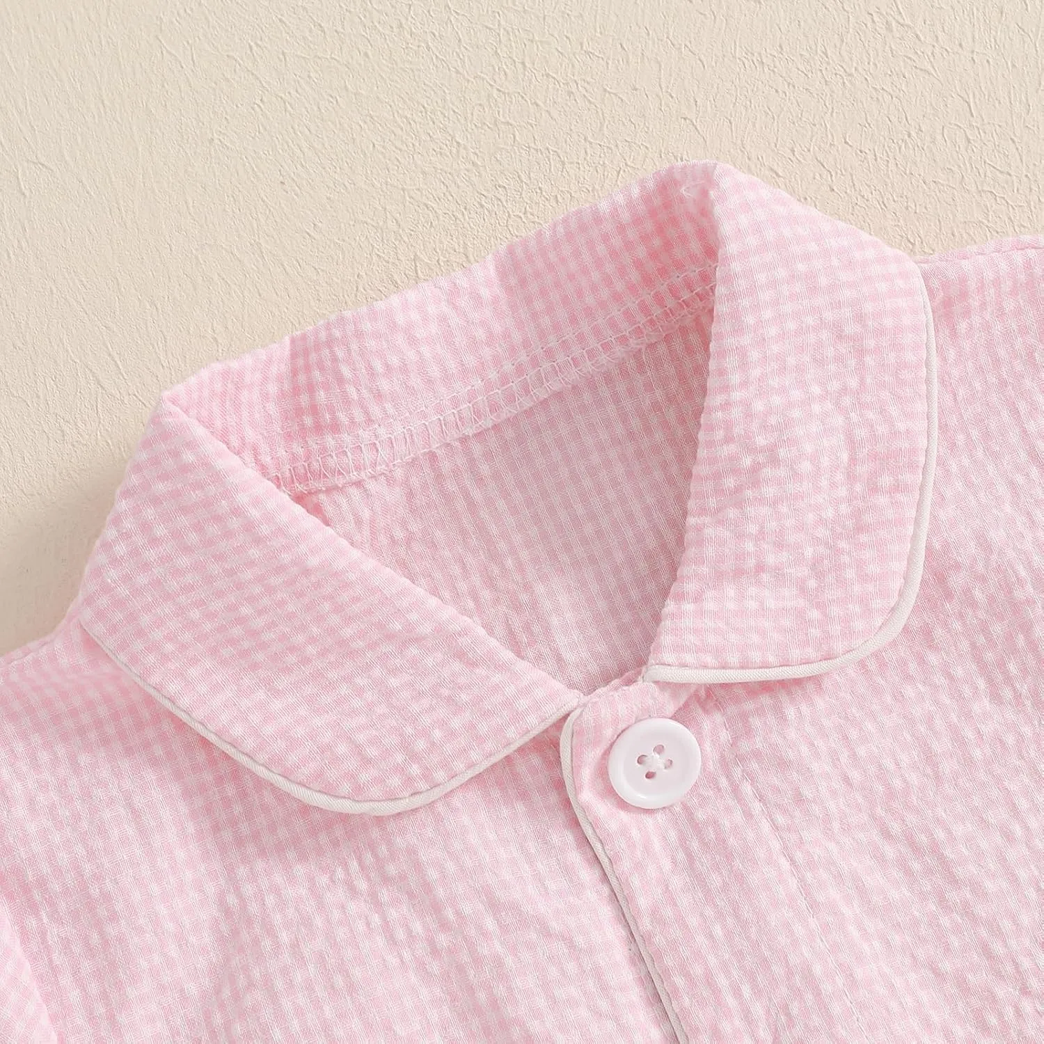 Multitrust Kids Baby Girl Easter Day Pajamas Set Plaid Bunny Carrot Button Down Shirts Ruffled Shorts Girls 2PCS Pj Set