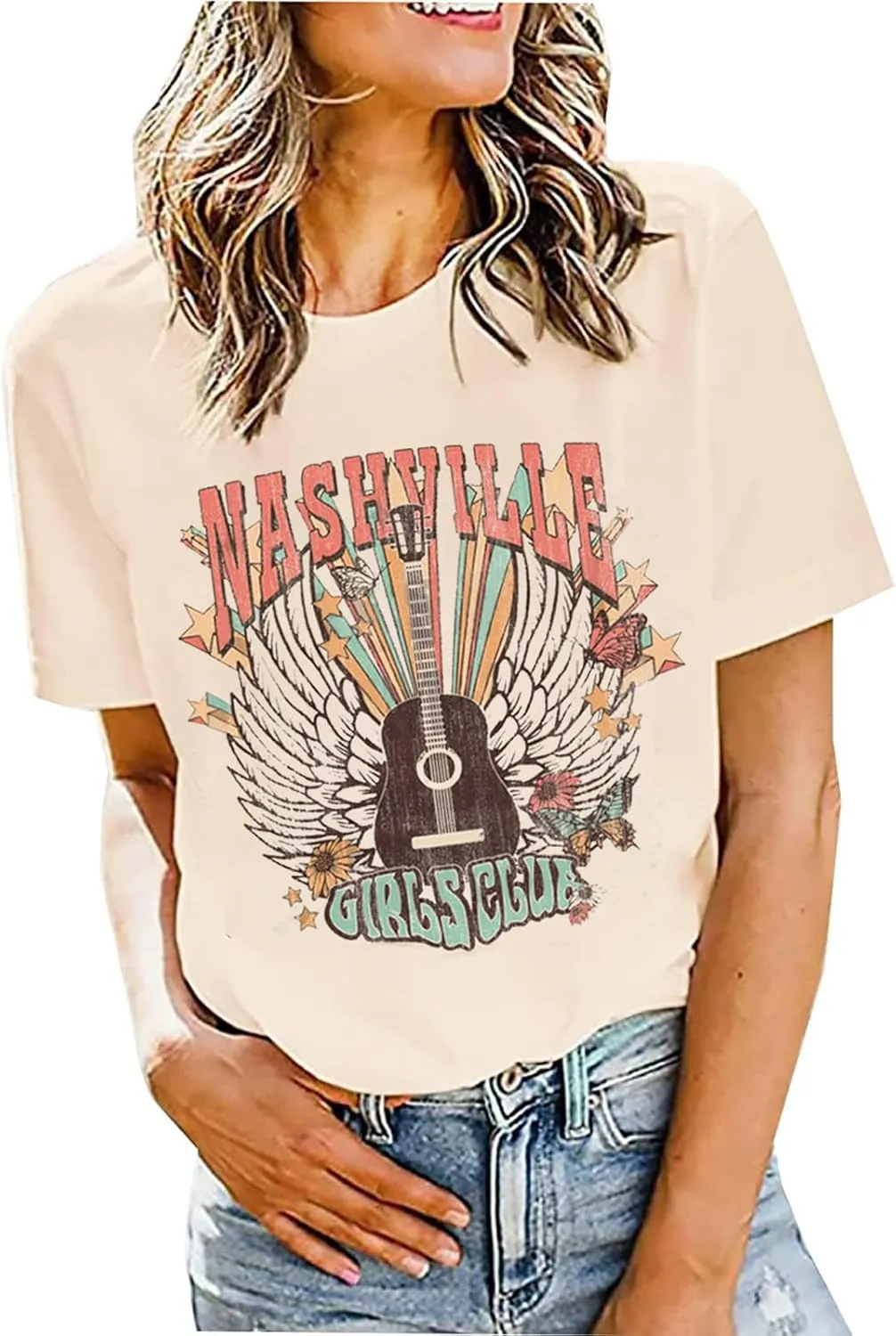 Nashville Shirt for Women Music City Guitar Graphic T Shirt Vintage Band Tees Tennessee Concert Tees Tops