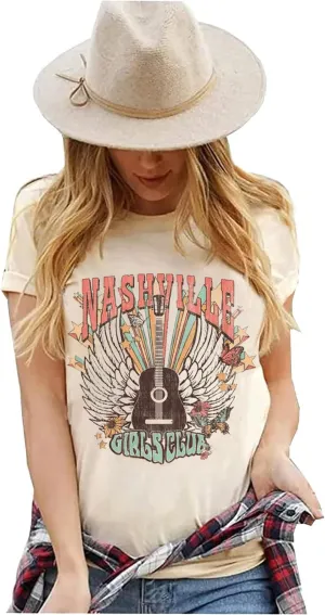 Nashville Shirt for Women Music City Guitar Graphic T Shirt Vintage Band Tees Tennessee Concert Tees Tops