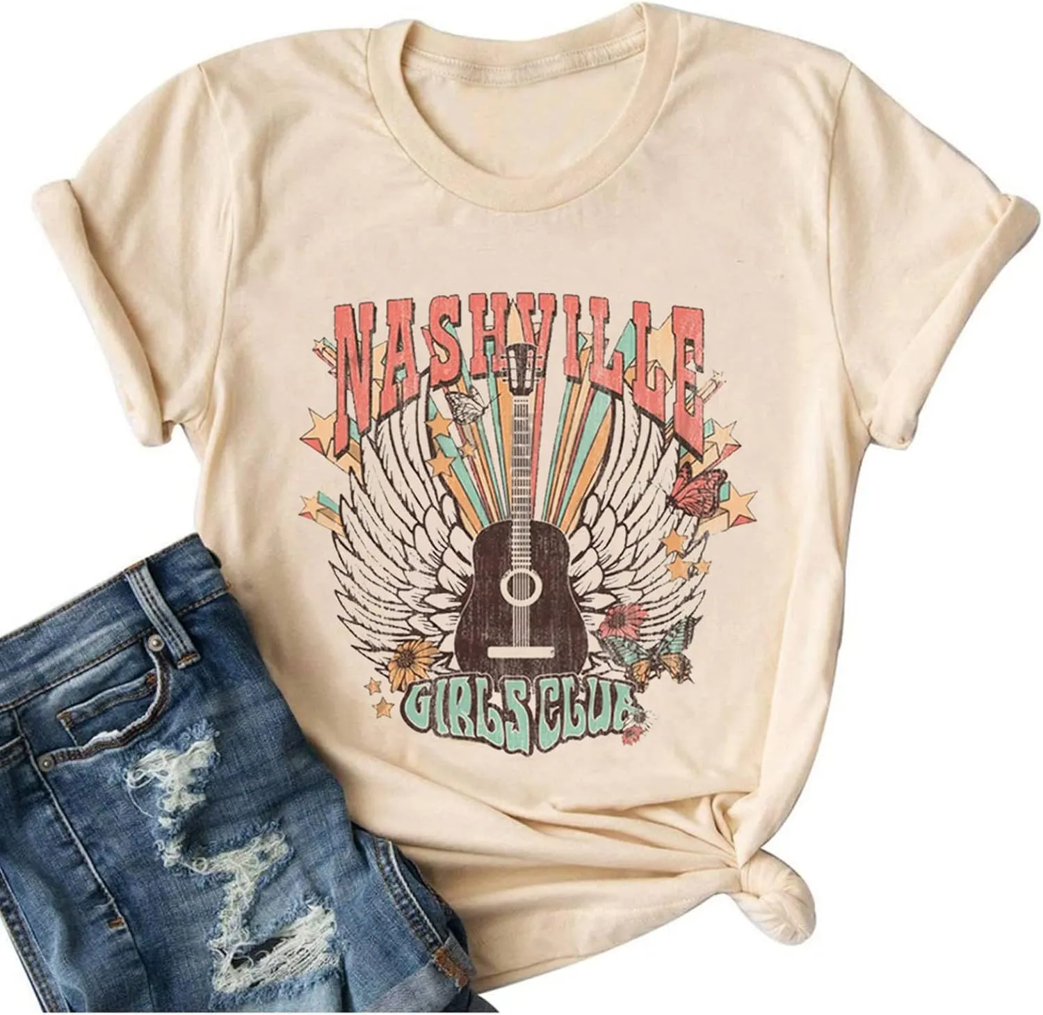 Nashville Shirt for Women Music City Guitar Graphic T Shirt Vintage Band Tees Tennessee Concert Tees Tops