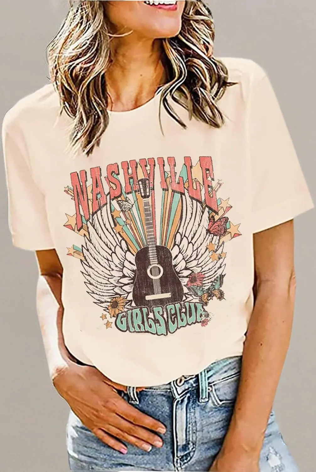 Nashville Shirt for Women Music City Guitar Graphic T Shirt Vintage Band Tees Tennessee Concert Tees Tops