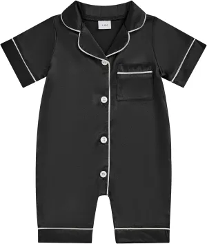 Newborn Baby Boy Girl Silk Pajamas Romper Shorts Sleeve Button Down Satin One Piece Onesie Pjs Infant Sleepwears