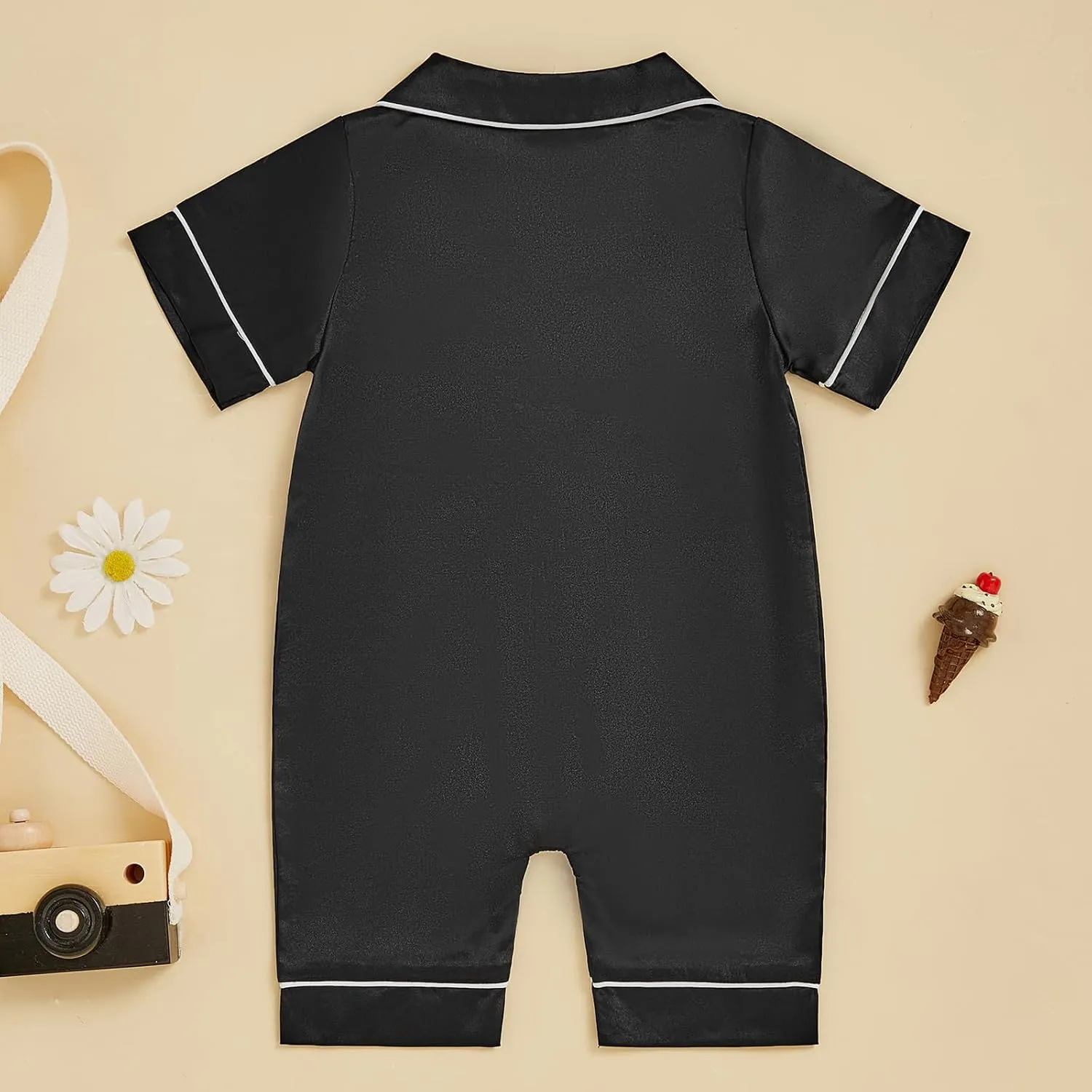 Newborn Baby Boy Girl Silk Pajamas Romper Shorts Sleeve Button Down Satin One Piece Onesie Pjs Infant Sleepwears