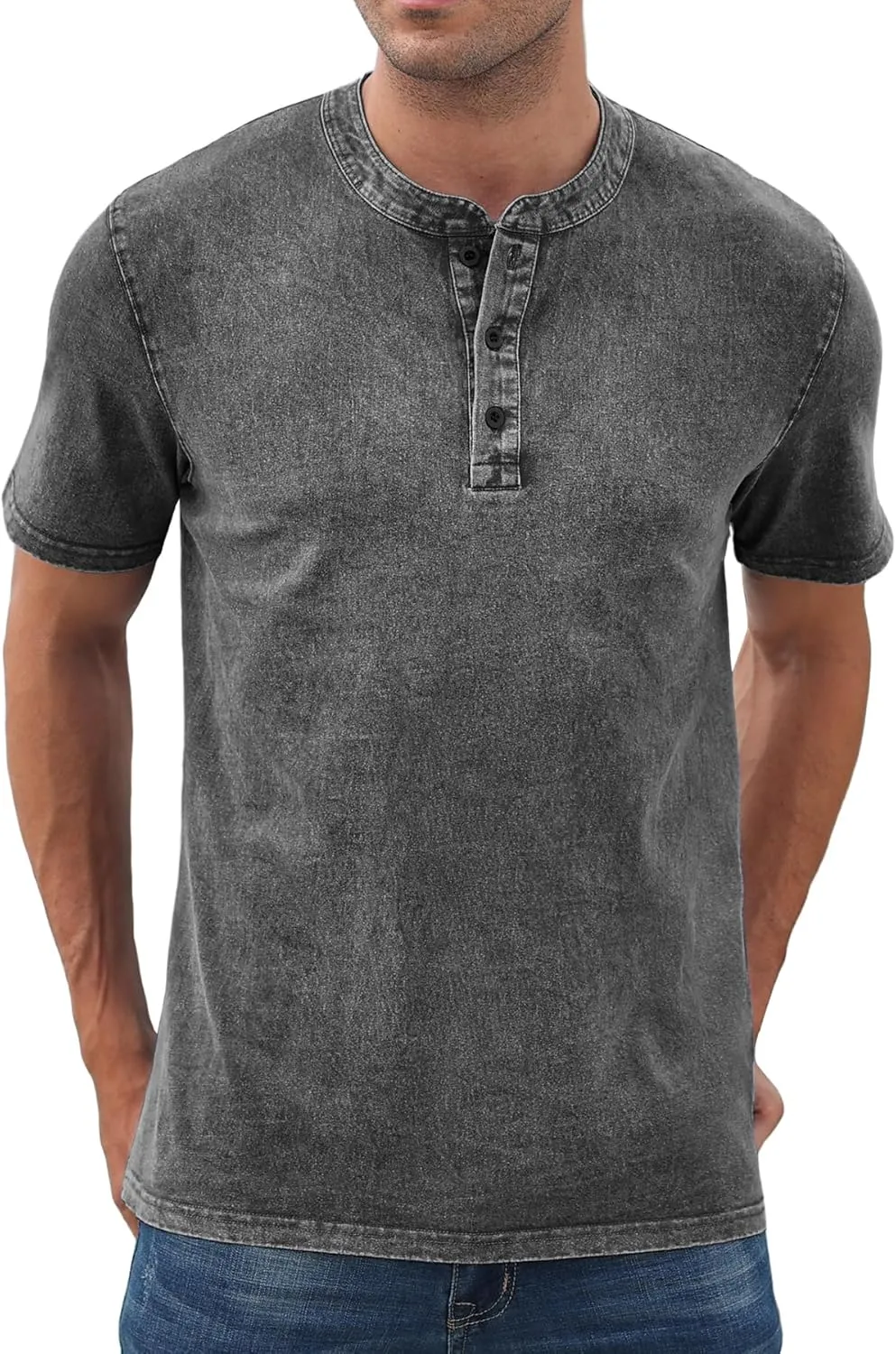 NITAGUT Mens Distressed Henley Shirts Retro Short Sleeve Cotton Tee Shirts Casual Button Down Washed T-Shirts