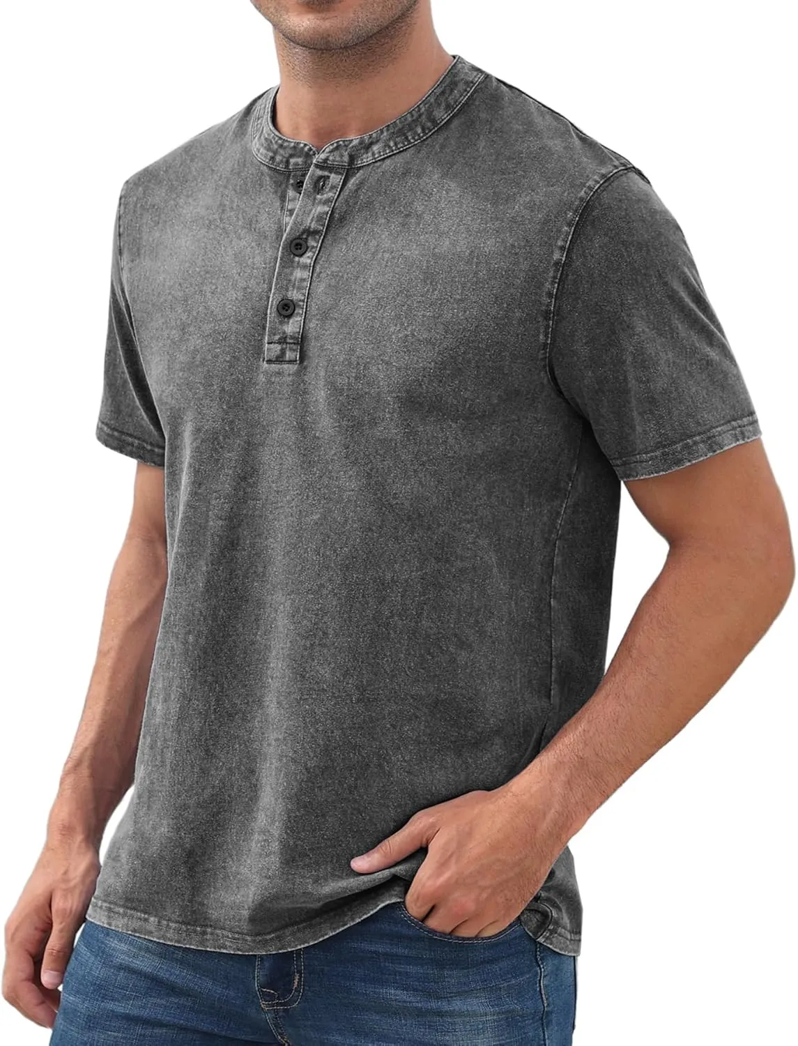 NITAGUT Mens Distressed Henley Shirts Retro Short Sleeve Cotton Tee Shirts Casual Button Down Washed T-Shirts