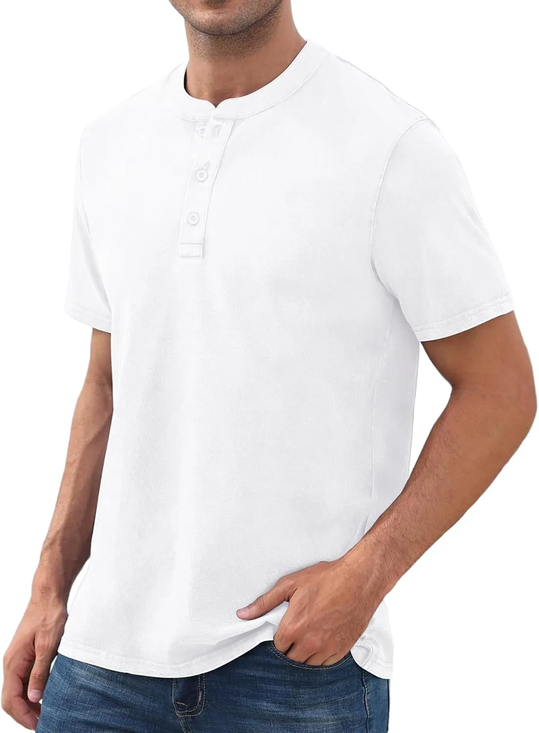 NITAGUT Mens Distressed Henley Shirts Retro Short Sleeve Cotton Tee Shirts Casual Button Down Washed T-Shirts
