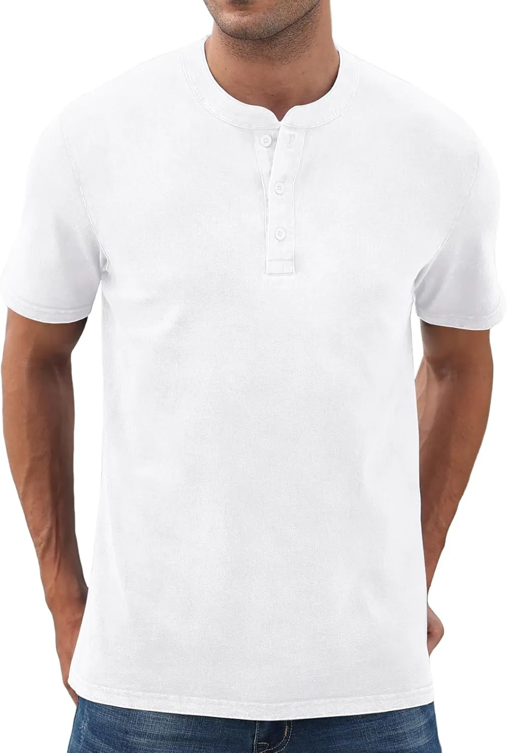 NITAGUT Mens Distressed Henley Shirts Retro Short Sleeve Cotton Tee Shirts Casual Button Down Washed T-Shirts