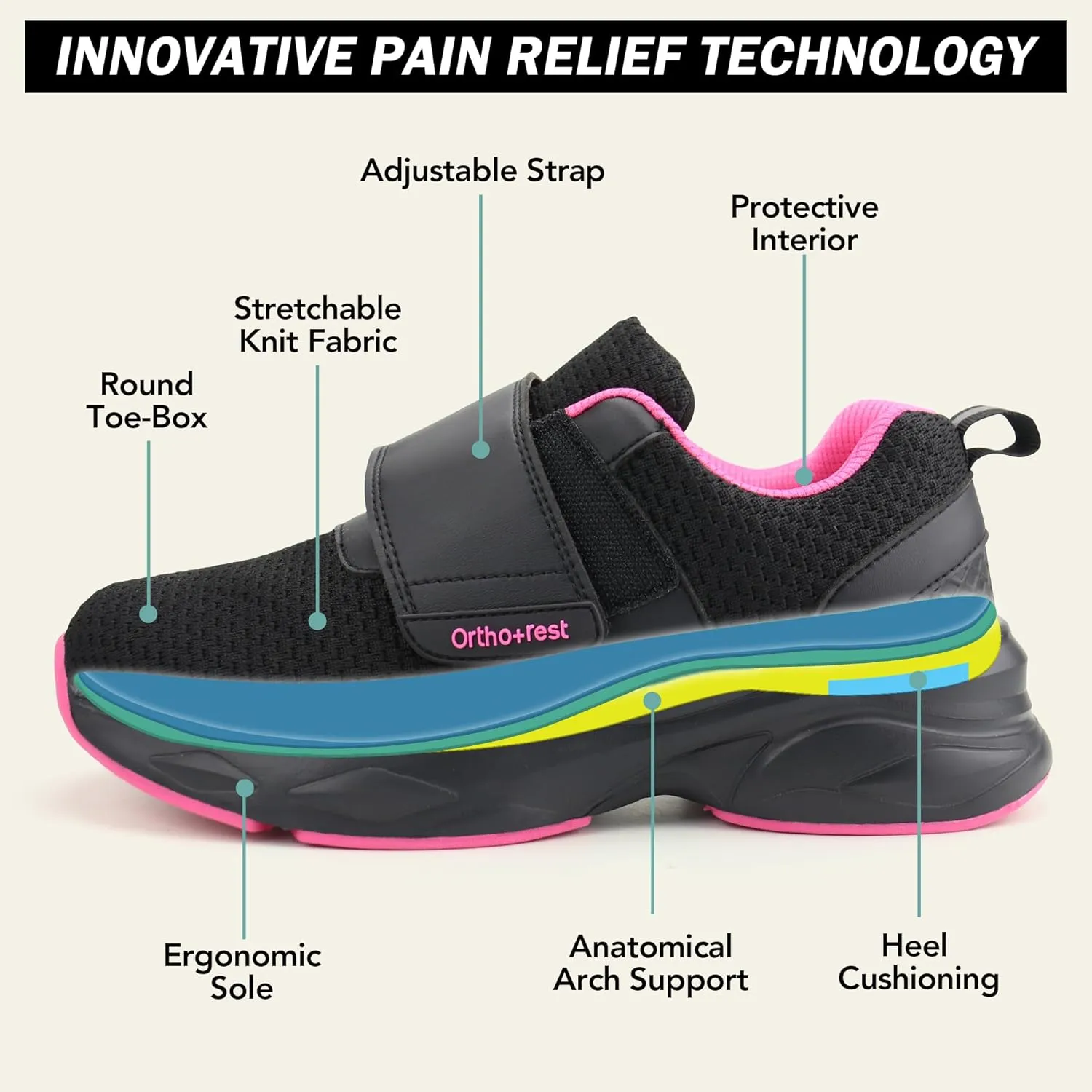 Ortho rest Women Diabetic Shoes with Adjustable Closure Orthopedic Walking Shoes Edema Shoes for Swollen Feet