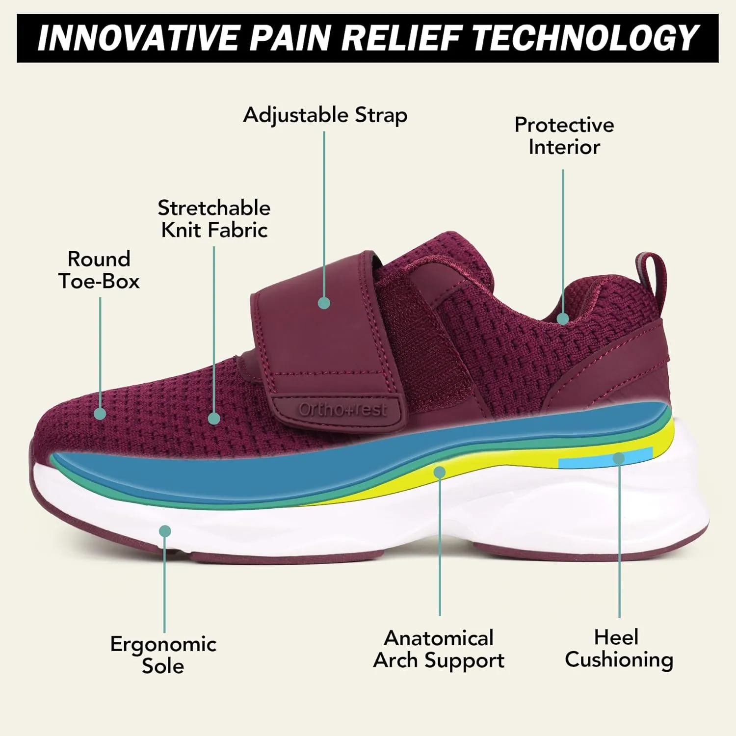 Ortho rest Women Diabetic Shoes with Adjustable Closure Orthopedic Walking Shoes Edema Shoes for Swollen Feet