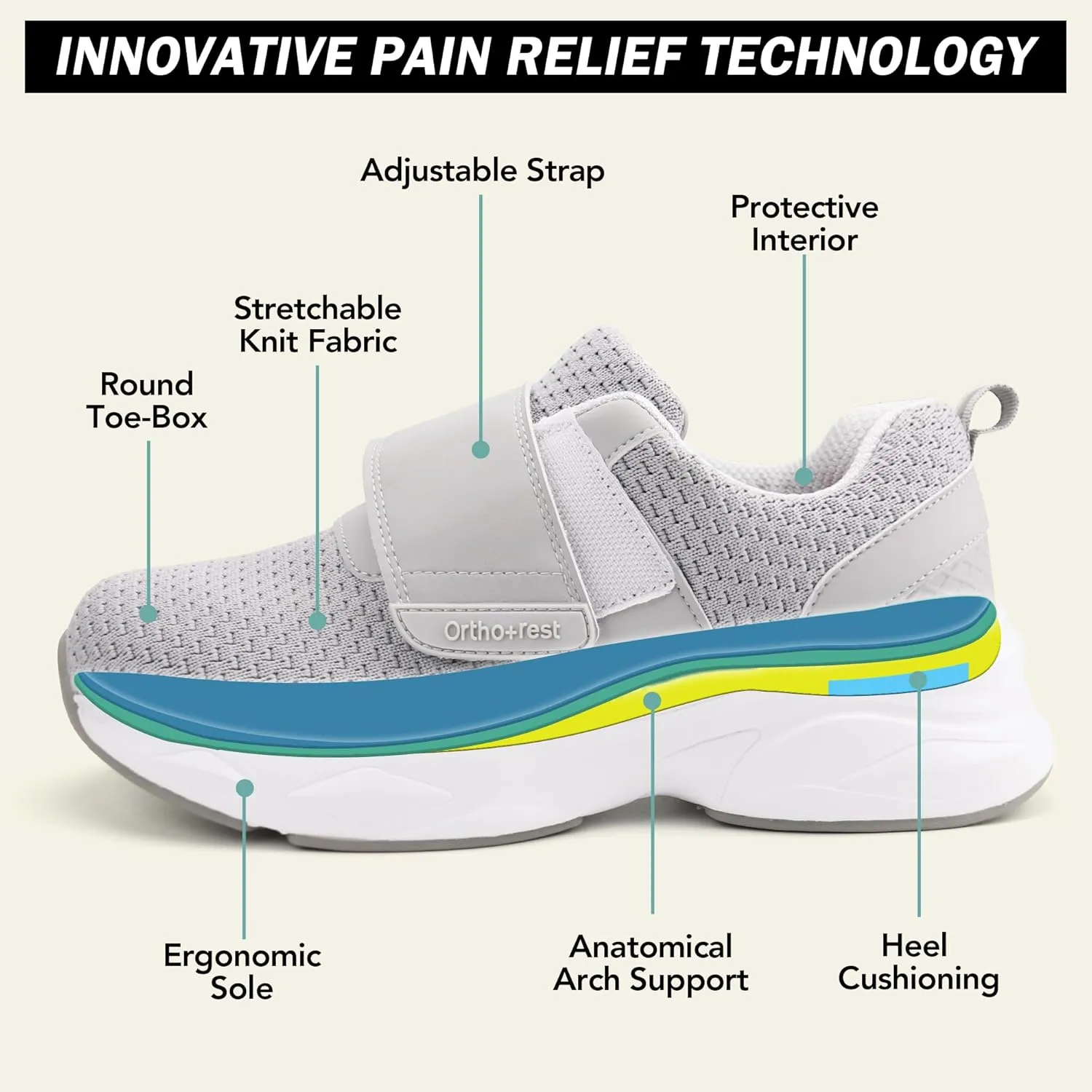 Ortho rest Women Diabetic Shoes with Adjustable Closure Orthopedic Walking Shoes Edema Shoes for Swollen Feet