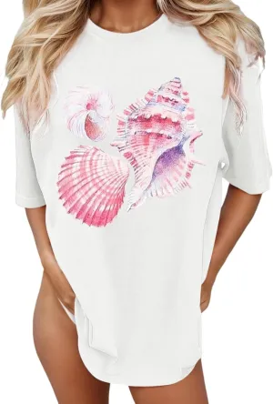 Oversized Graphic Shirt for Teens Girl Y2K Ocean Floral Short Sleeve Baggy Tee Shirts Vintage Funny Tshirts