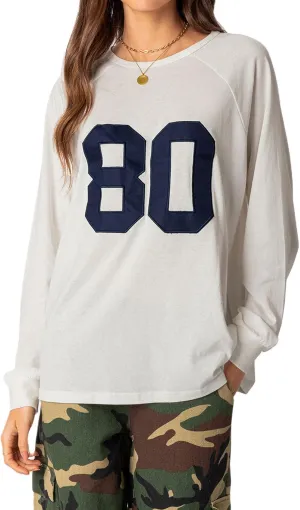 Oversized Jersey Shirts for Women Y2k Number Graphic Tees Long Sleeve Crewneck Shirt Top Vintage Streetwear