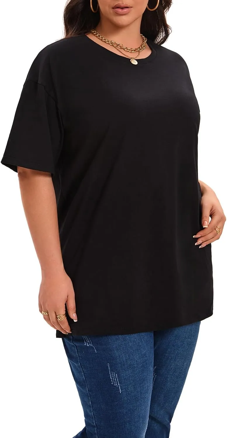 Plus Size T Shirts for Women Oversized Short Sleeve Tops Summer Tee Loose Crew Neck Tunic Casual