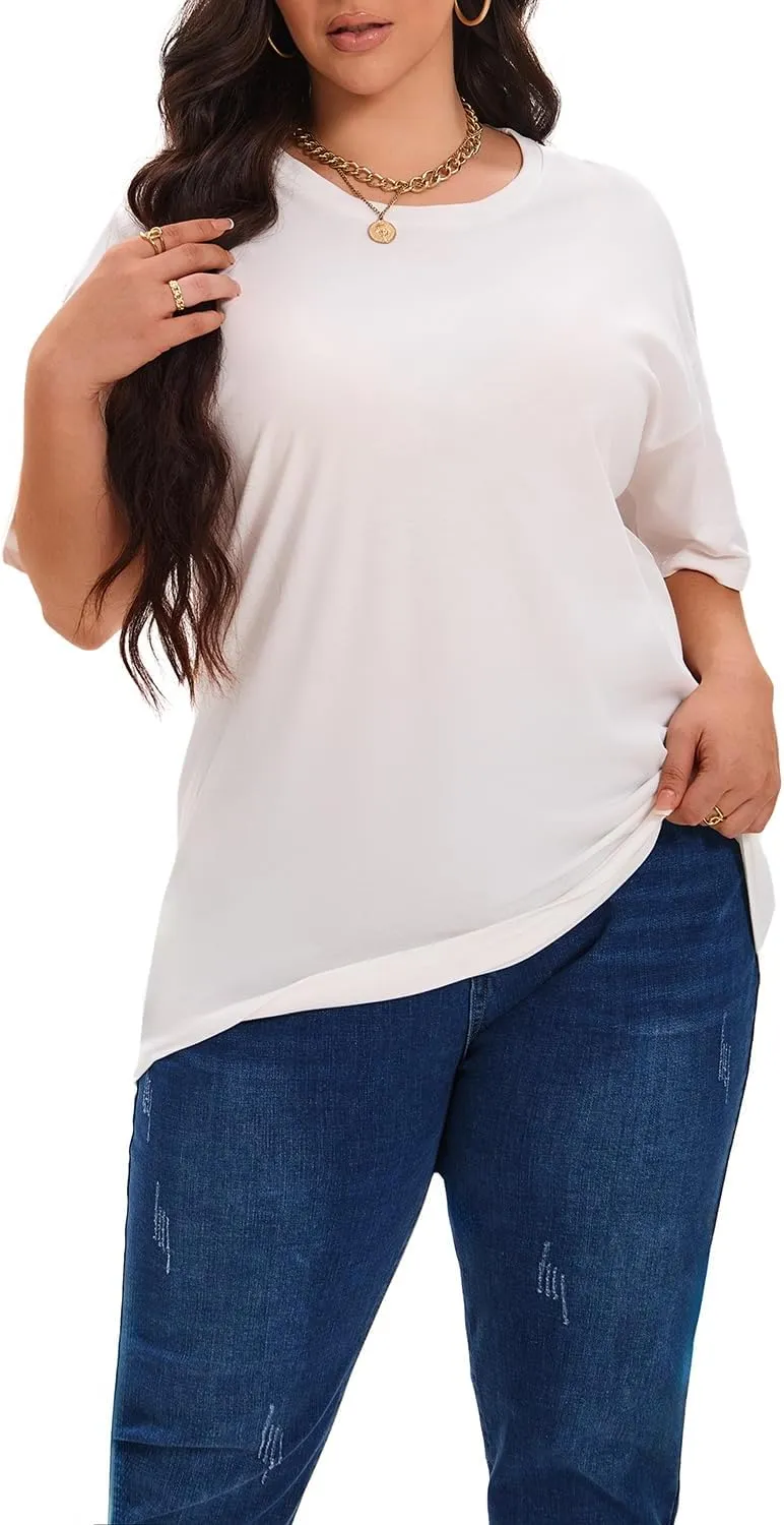 Plus Size T Shirts for Women Oversized Short Sleeve Tops Summer Tee Loose Crew Neck Tunic Casual