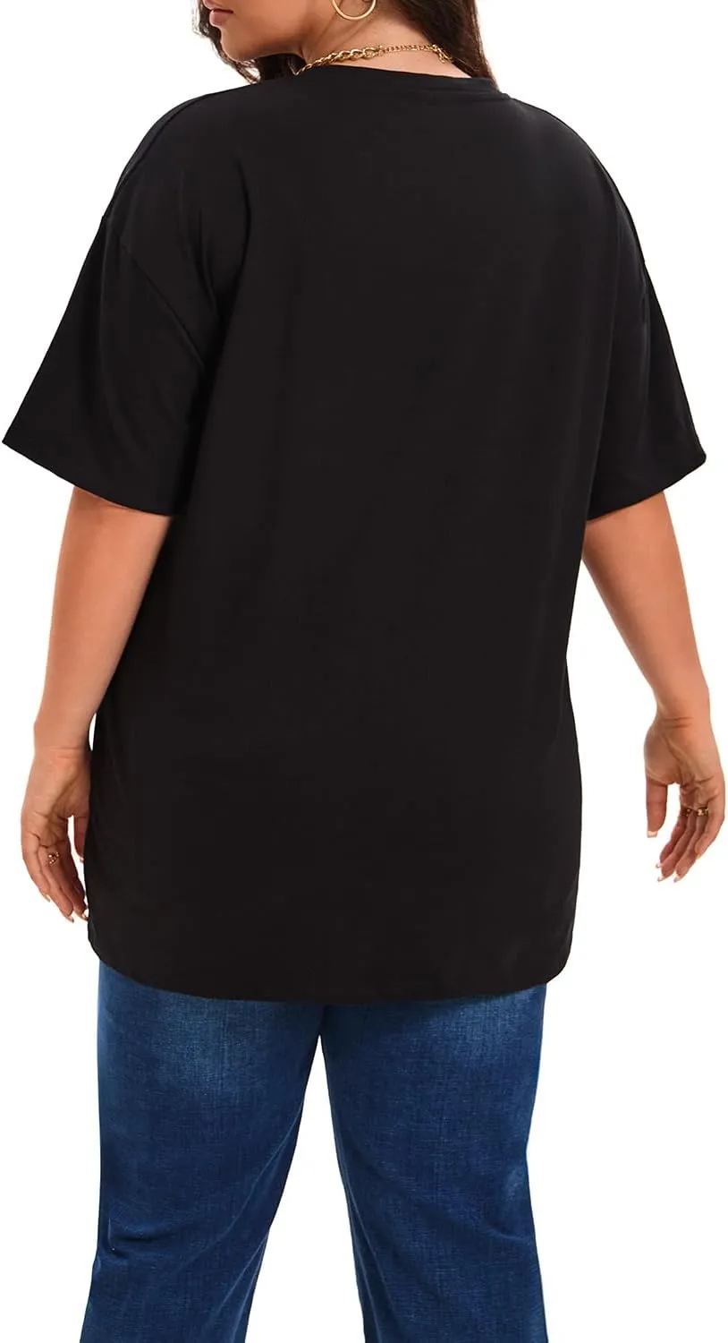 Plus Size T Shirts for Women Oversized Short Sleeve Tops Summer Tee Loose Crew Neck Tunic Casual