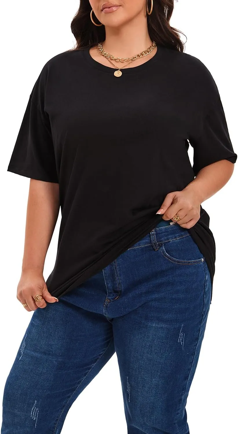 Plus Size T Shirts for Women Oversized Short Sleeve Tops Summer Tee Loose Crew Neck Tunic Casual