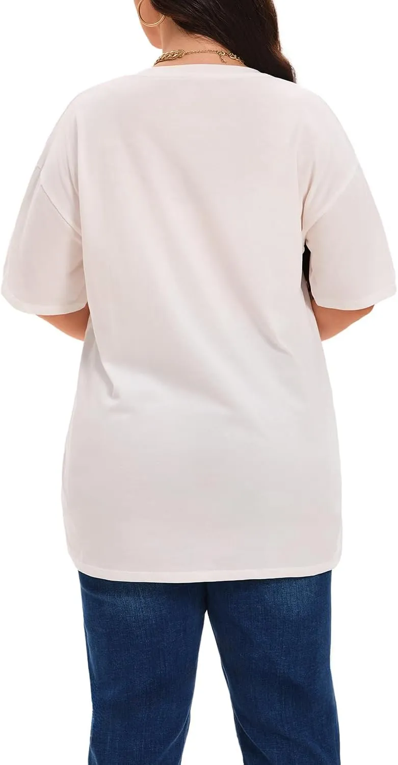 Plus Size T Shirts for Women Oversized Short Sleeve Tops Summer Tee Loose Crew Neck Tunic Casual